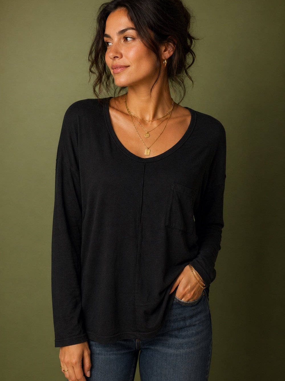 NWOT Caslon Brushed Fabric Pocket Top